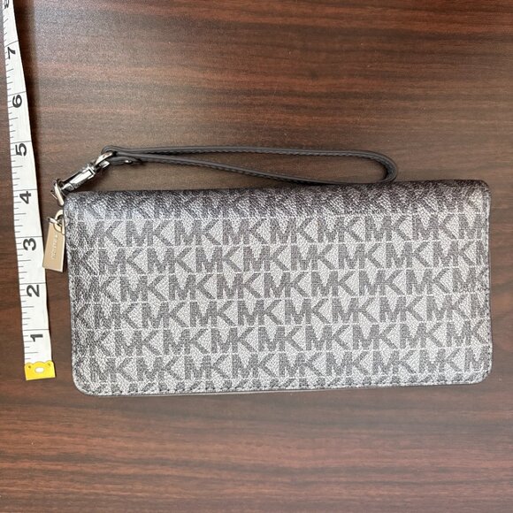 Michael Kors Jet Set Travel Large Continental Wallet Wristlet MK Signature Grey - Picture 6 of 6